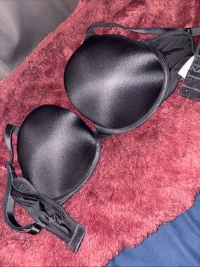 PINK Victoria's Secret Black Satin Push-Up Bra